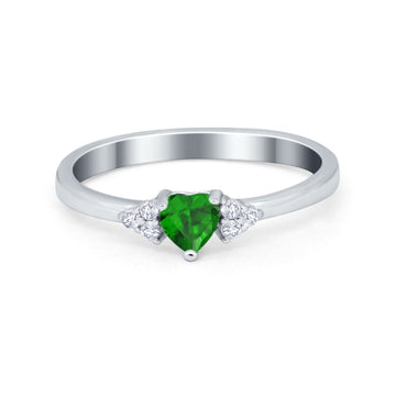 Engagement Heart Promise Ring Round Simulated Green Emerald CZ 925 Sterling Silver